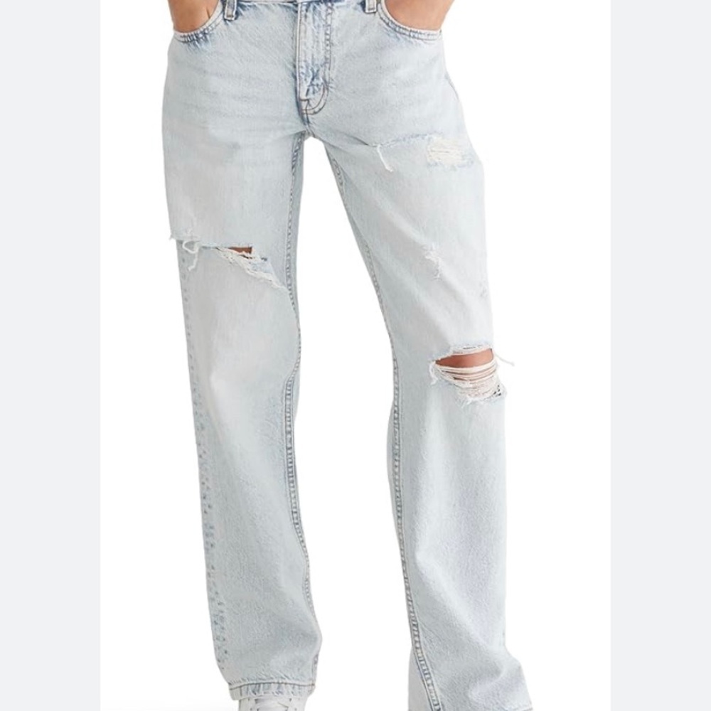 H&M Light Blue Ripped Straight Leg Jeans